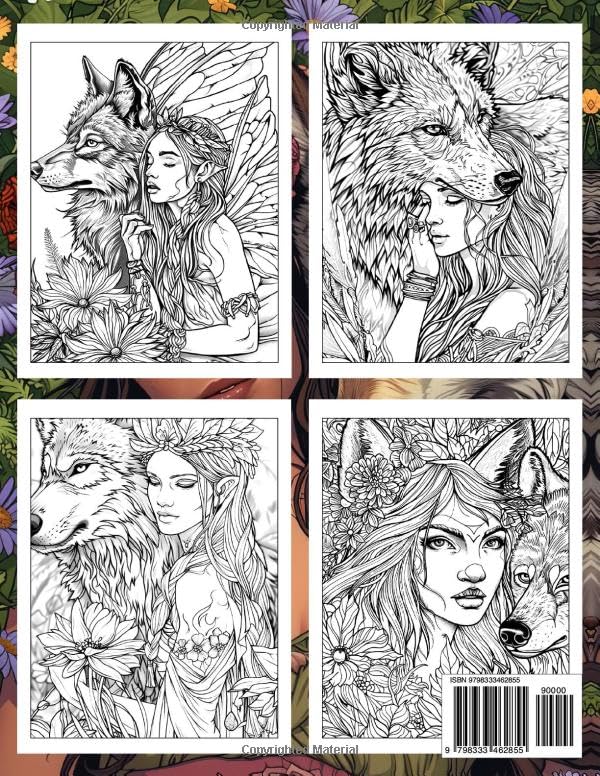 Fairies With Wolf Coloring Book: Explore the Magical with Captivating Elves and Wolves Coloring Pages for Teens Adults Relaxation & Fun Majosta