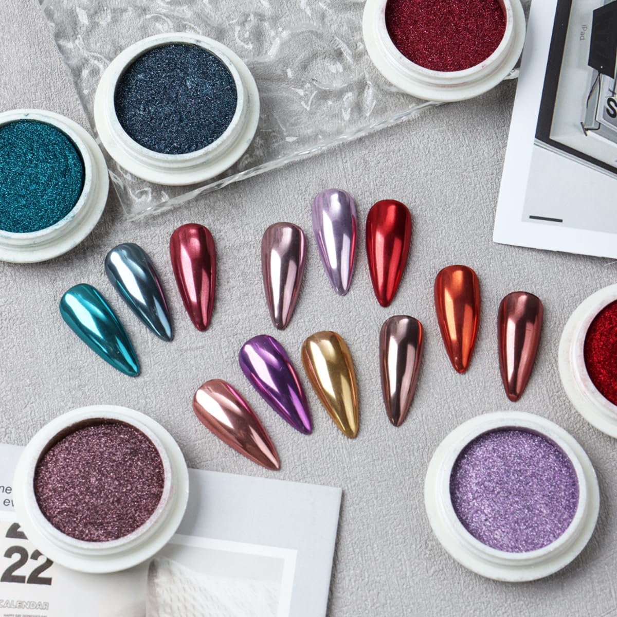 24Pcs Chrome Nail Powder Set - Metallic Mirror Effect Holographic Iridescent Aurora Mermaid Nail Powder Pigment Silver Red Green Gold Nail Chrome Powder for Nails Art Decoration(24 Eye Shadow Sticks) SUTOZMIWE