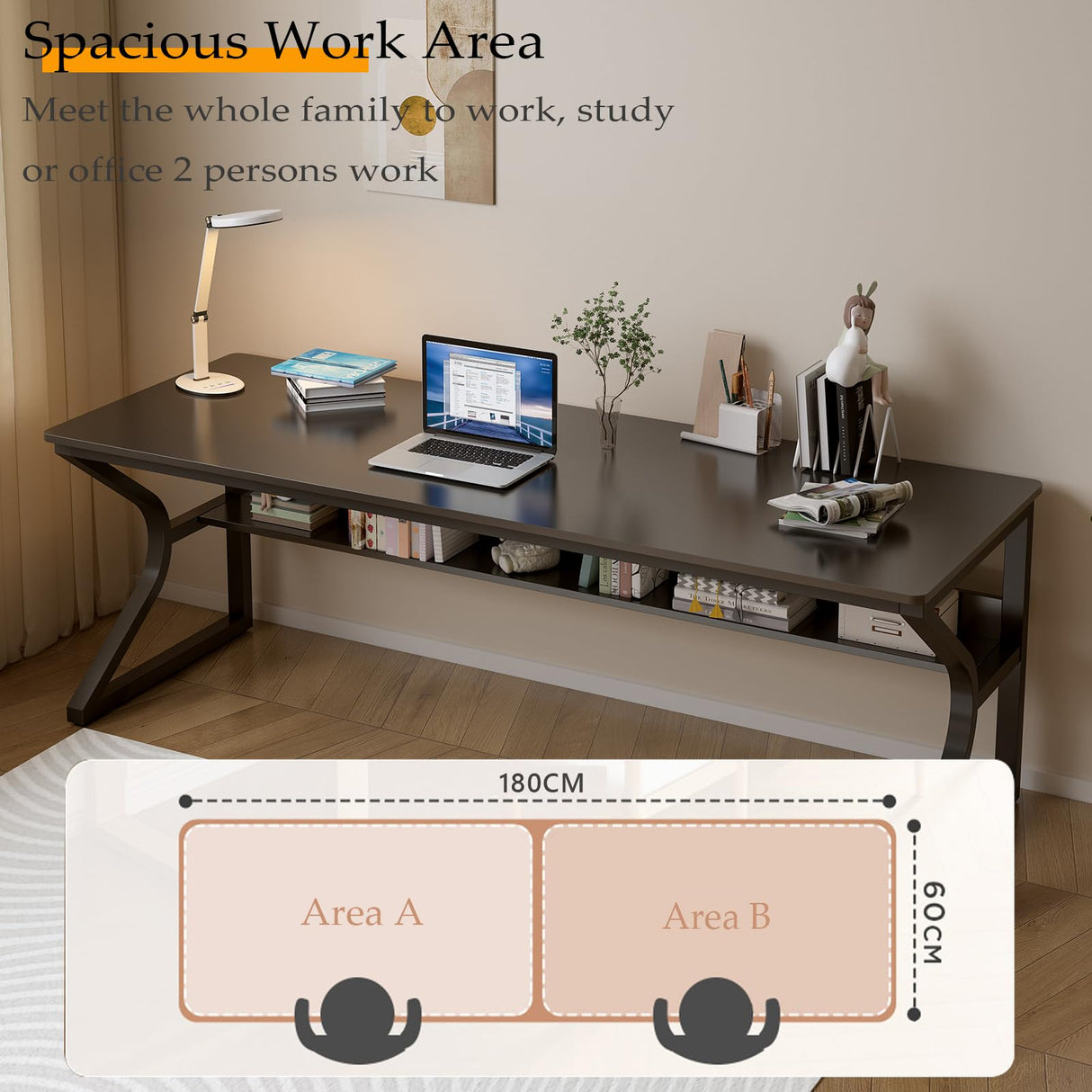 Extra Long OSCHF Desk with Bookshelf - 71" Modern Dual Workstation for Home and Office OSCHF