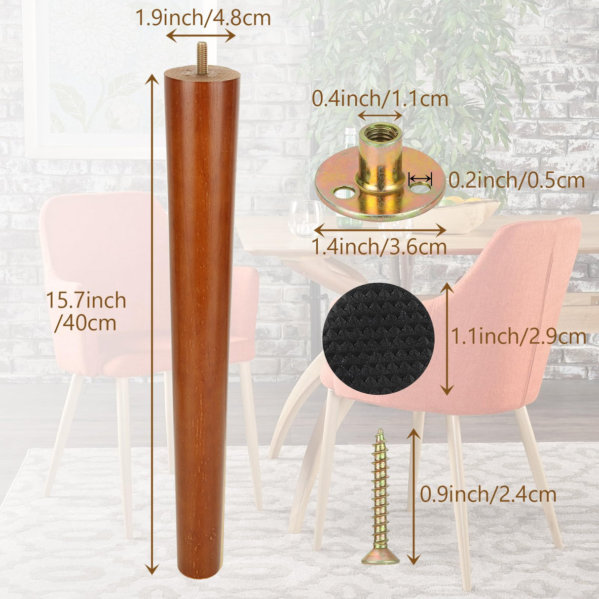 FVIEXE 16 Inch Wood Table Legs, Furniture Legs Set of 4, Round Replacement Legs for Coffee Table End Table Side Table Night Stand Tapered Desk Chair Legs, Straight FVIEXE