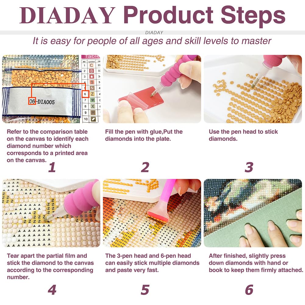 DIADAY 5D Mandala Diamond Painting Kits for Adults & Beginners, Diamond Art Kits, Full Drill Round Gems, DIY Dot Craft, Home Wall Decor Gift, 12x12 Inches DIADAY