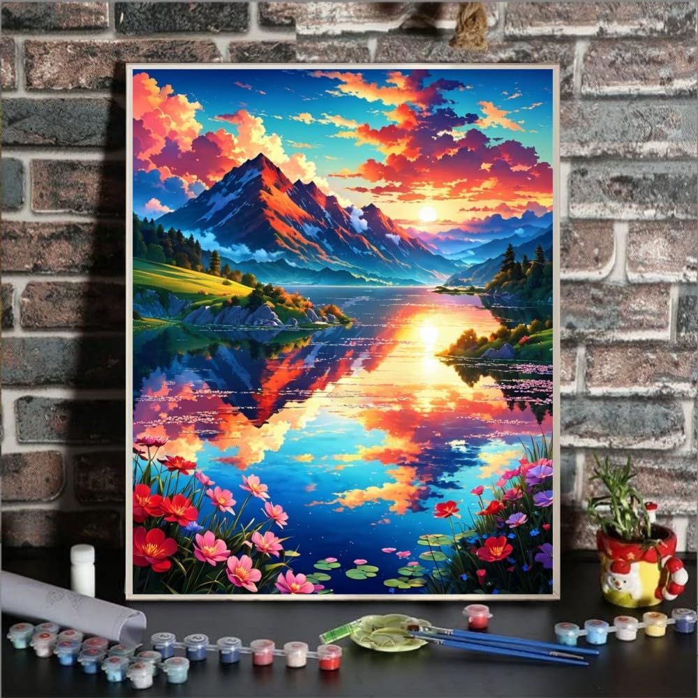 Mountain Paint By Numbers Kit For Adults Beginner Nature Adult Paint By Number Kits On Canvas Mountain Oil Painting Kit For Beginners Adults' Paint-By-Number Kits For Gift Home Wall Decor 16x20 Inch ldazao