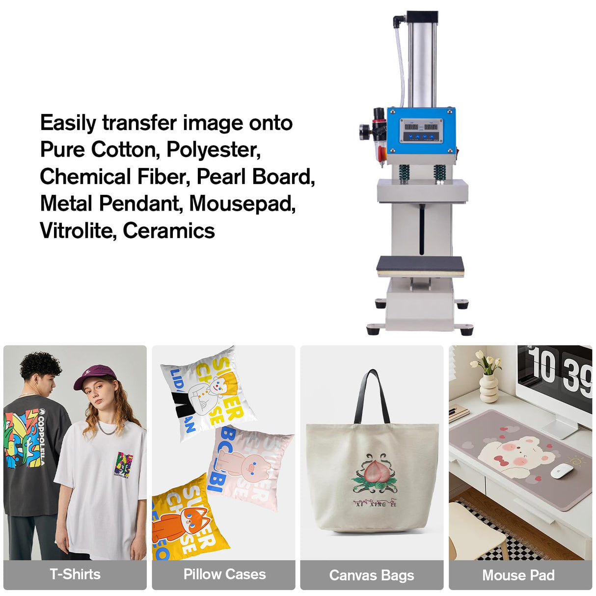 Gejok 8x8 Label Pneumatic Heat Press Machine - Auto-Balance Sublimation Press for Labels, Caps, Cups - Digital Control Gejok