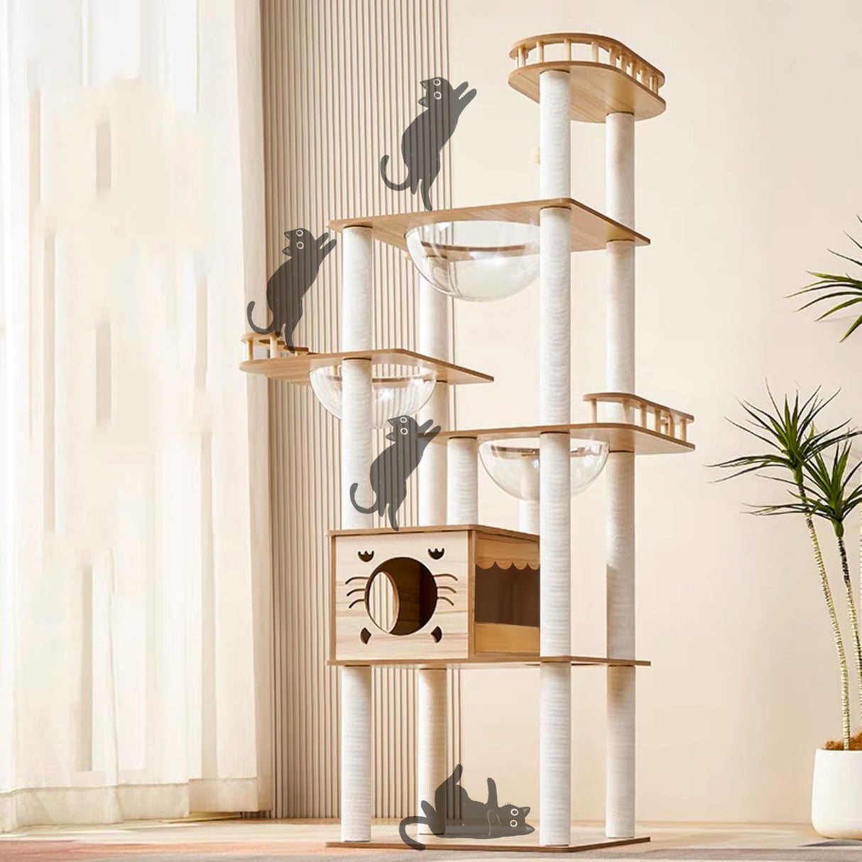 Yinanroa 73-Inch Cat Tower for Multiple Cats, Cat Tower for Large Cats, Slim, Stable, Freestanding, Popular,Prevents Cats from Falling, Space Saving, Wooden Cat Tower 20lb (8782) Yinanroa