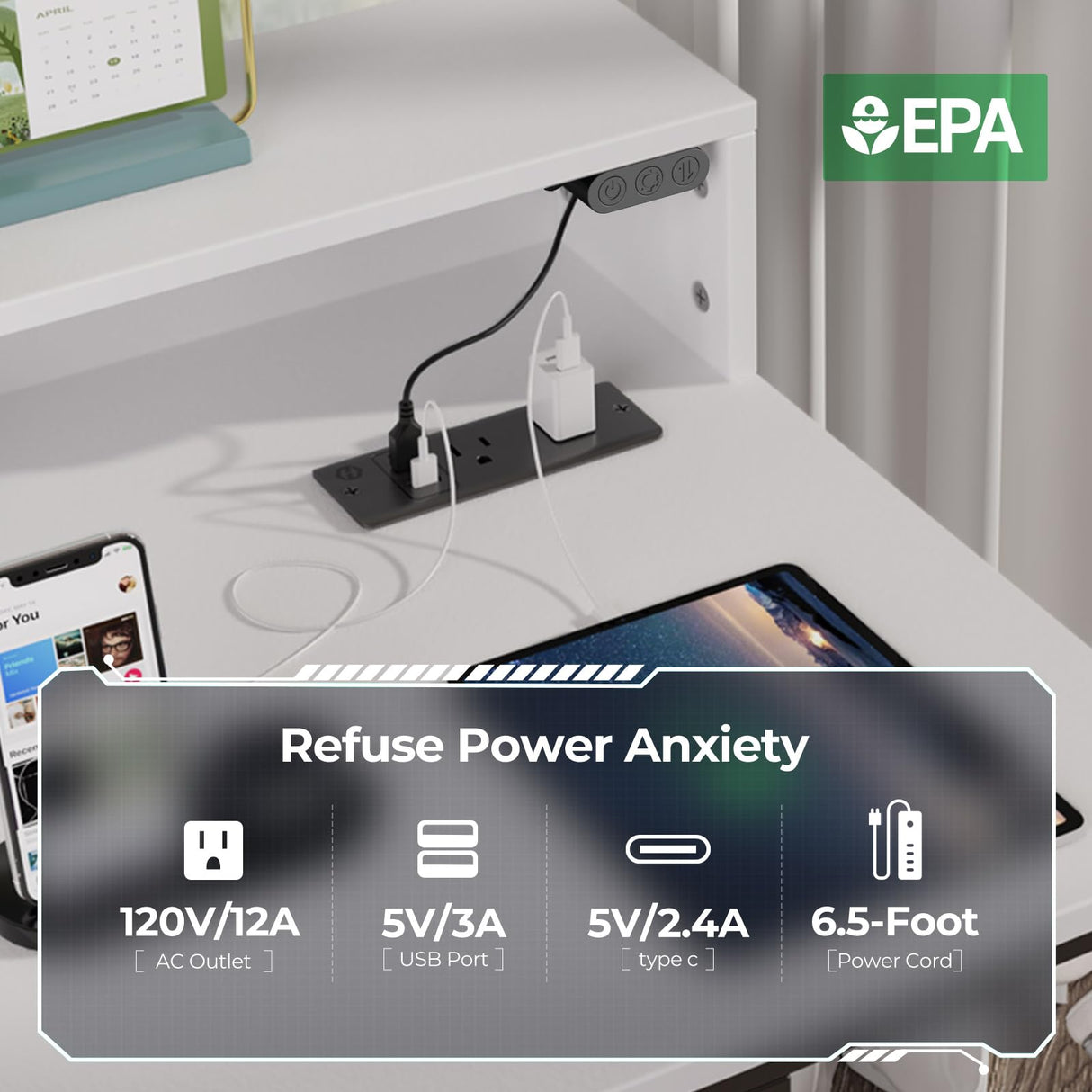 Rolanstar Computer Desk 55 inch with LED Lights & Power Outlets, Gaming Desk with Storage Shelves, Home Office Desk with Keyboard Tray, Writing Desk with Monitor Stand, Study Desk, White Rolanstar