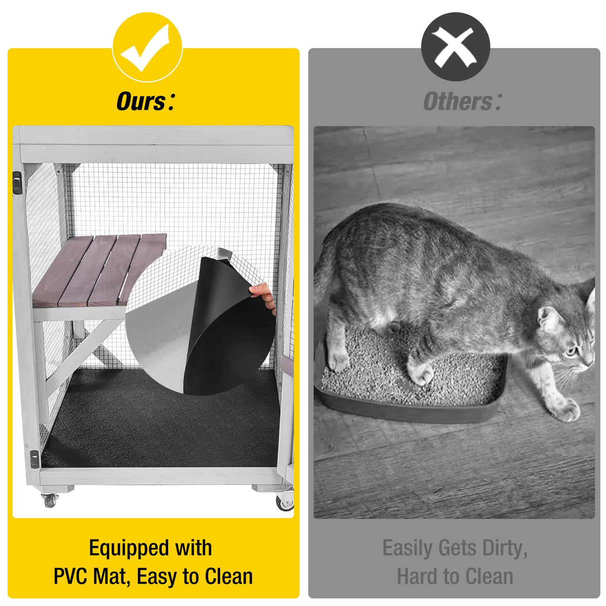 Aivituvin Catio Outdoor Cat Enclosure Wooden Cat Cage with Window Access Large Kitty House on Wheels 62.4’’ Indoor Patio Aivituvin