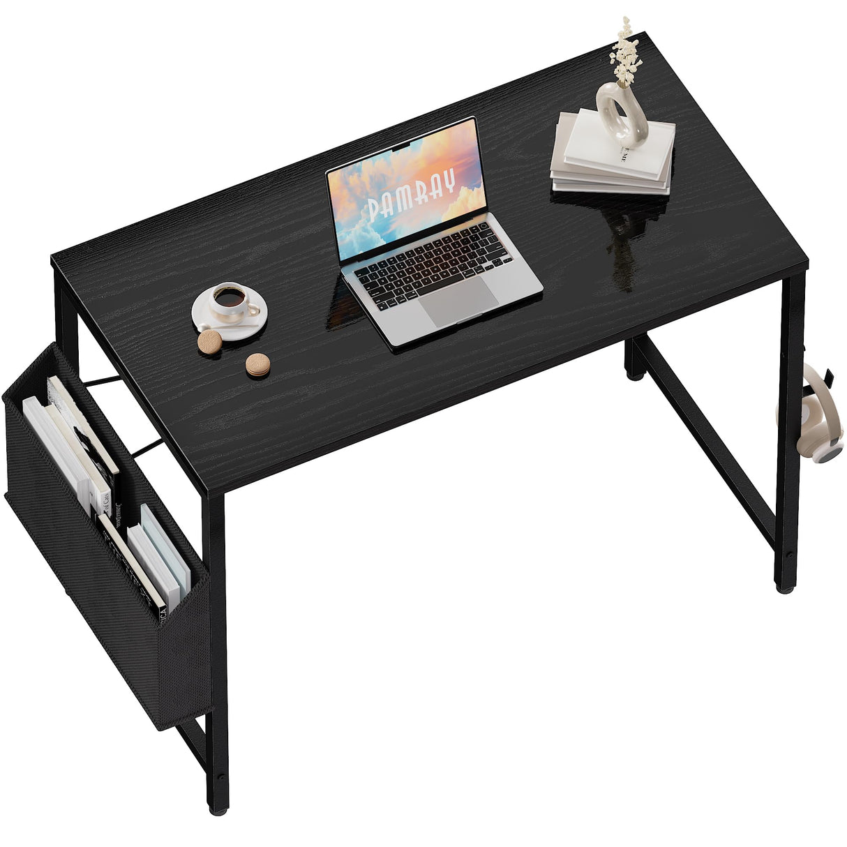 Pamray 32 Inch Computer Desk for Small Spaces with Storage Bag, Home Office Work Desk with Headphone Hook, Small Office Desk Study Writing Table Pamray