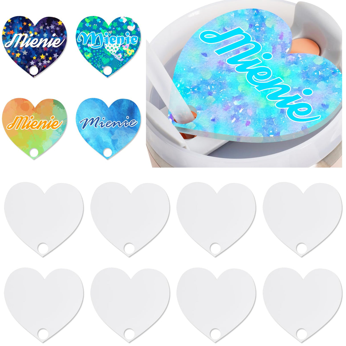 ToBeAce Sublimation Name Plate Blanks Acrylic for Stanley 40 oz Tumblers H2.0 & H1.0, Sublimation Topper Personalized Name Tag for Customized Stanley Cup, Heart (8 Pcs, NOT 30/20 oz) ToBeAce