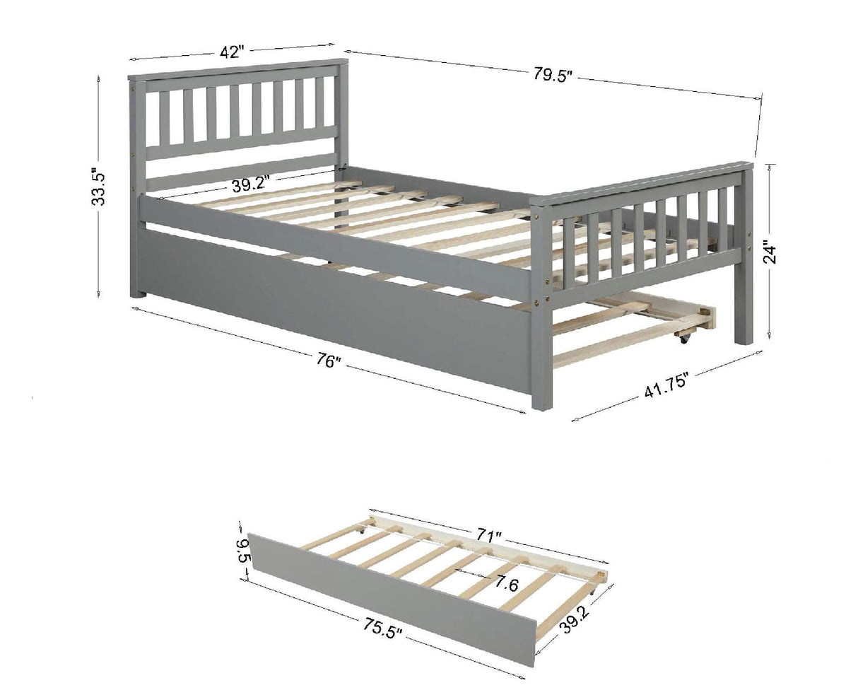 PVWIIK Twin Daybed with Trundle for Kids Bedroom,Wood Platform Bed Frame with Headboard and Footboard for Small Living Space,No Box Spring Needed,Grey PVWIIK