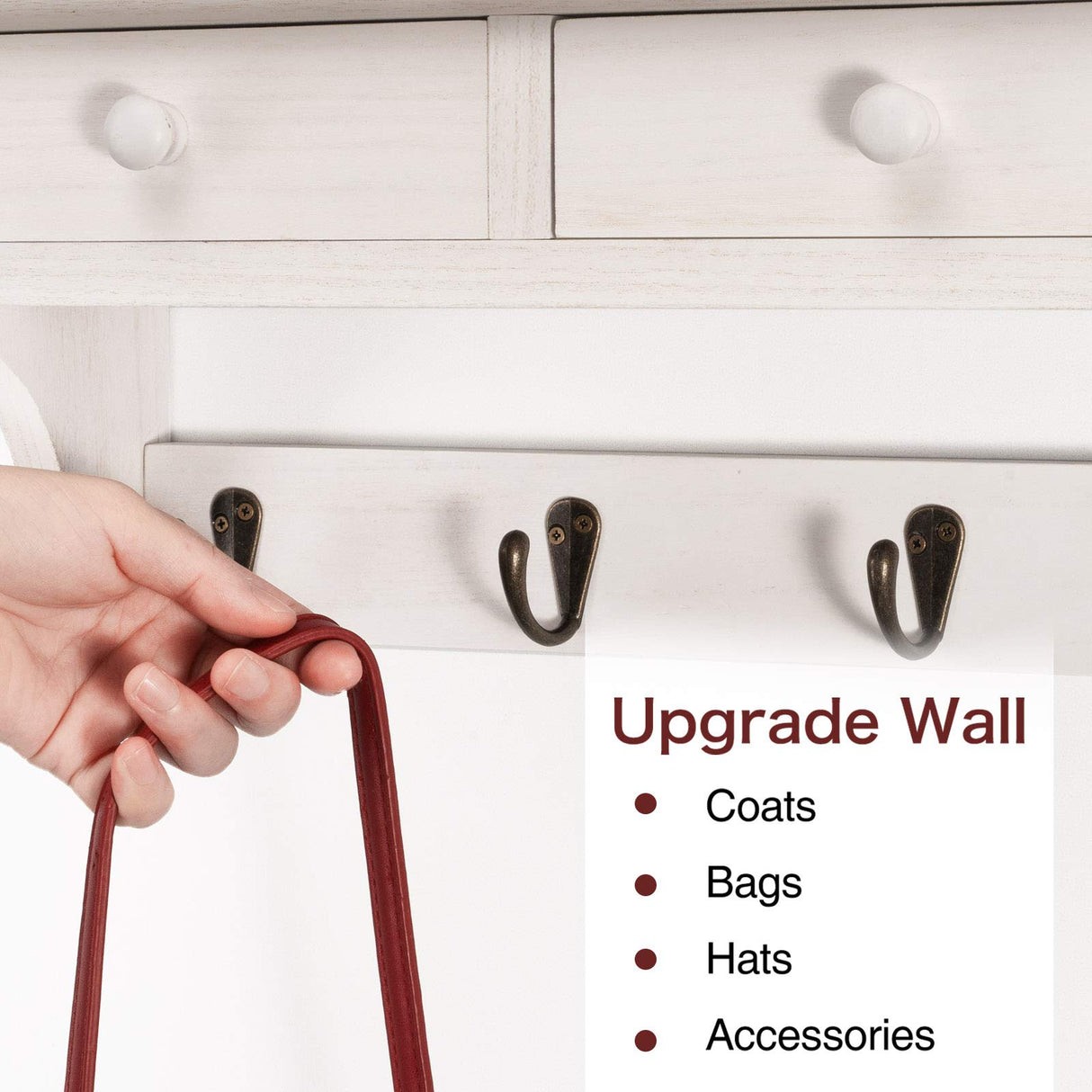 Emfogo Coat Hooks Wall Mounted, Rustic Wood Coat Rack Wall Mount Shelf with Hooks, Farmhouse Wall Coat Rack with Shelf & Coat Hook for Entryway, Mudroom, Bedroom, Kitchen, Bathroom (White) Emfogo