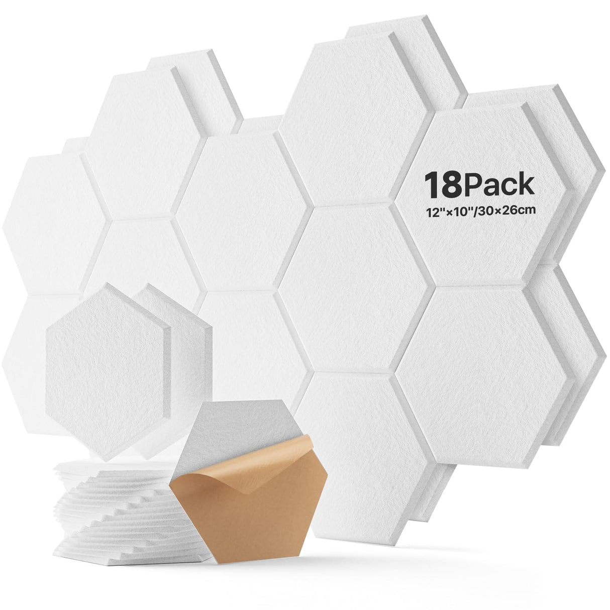 18 Pack Hexagon Acoustic Panels, Self-Adhesive Soundproof Wall Panels, High Density Acoustic Wall Panels, Sound Proofing Panels for Walls, Office, Reccording Studio, Ceiling 12" X 10" X 0.4" White Soundsbay