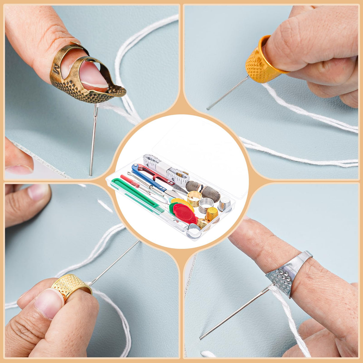 CousDUoBe Sewing Thimble Kit,thimbles for Hand Sewing,Needle threaders,Seam Rippers for Sewing,Measuring Tape and Thread Snips, Hand Embroidery Craft(Complete Sewing Kit) CousDUoBe