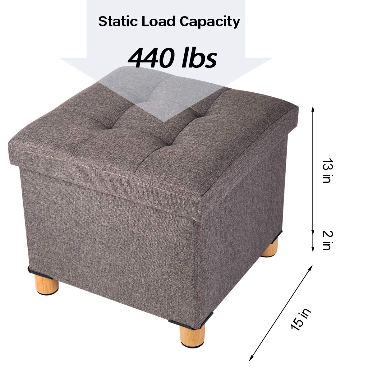 BRIAN & DANY Folding Storage Ottoman Cube, Ottoman with Storage, Small Ottoman Foot Rest with Wood Legs for Living Room 15"x15"x15" - Brown BRIAN & DANY