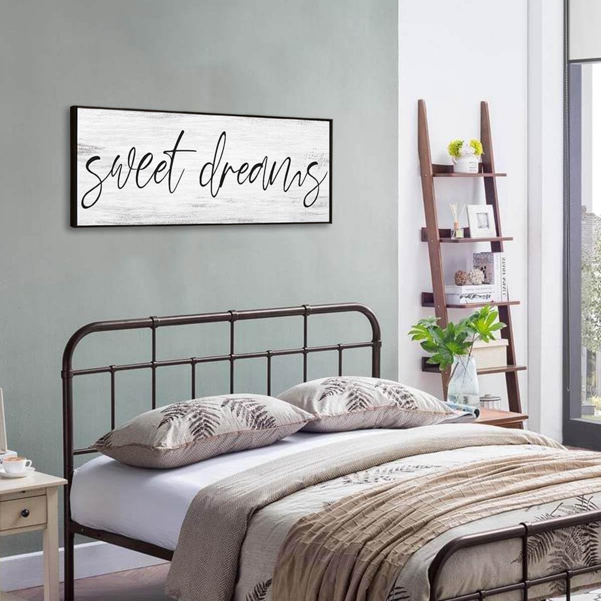 Sweet Dreams Signs Bedroom Wall Decor Above Bed Rustic Canvas Wall Art for Farmhouse Decor Large Size Framed Wall Art Master Guest Bedroom Signs Wall Decor above Bed (Black Wooden Frame/ 43x15inch) COHLOE