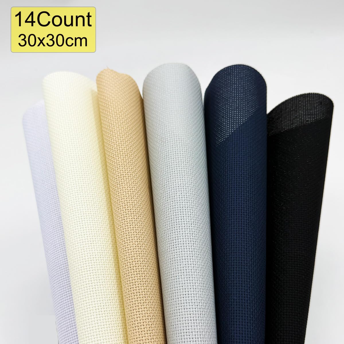 Zhenqing 14CT 12x12 Inch Aida Cloth 6-Pack (6 Colors) – Premium Cotton Cross Stitch Fabric for Beginners & Pros – Pre-Cut Squares for Embroidery, Needlework, DIY Crafts Zhenqing
