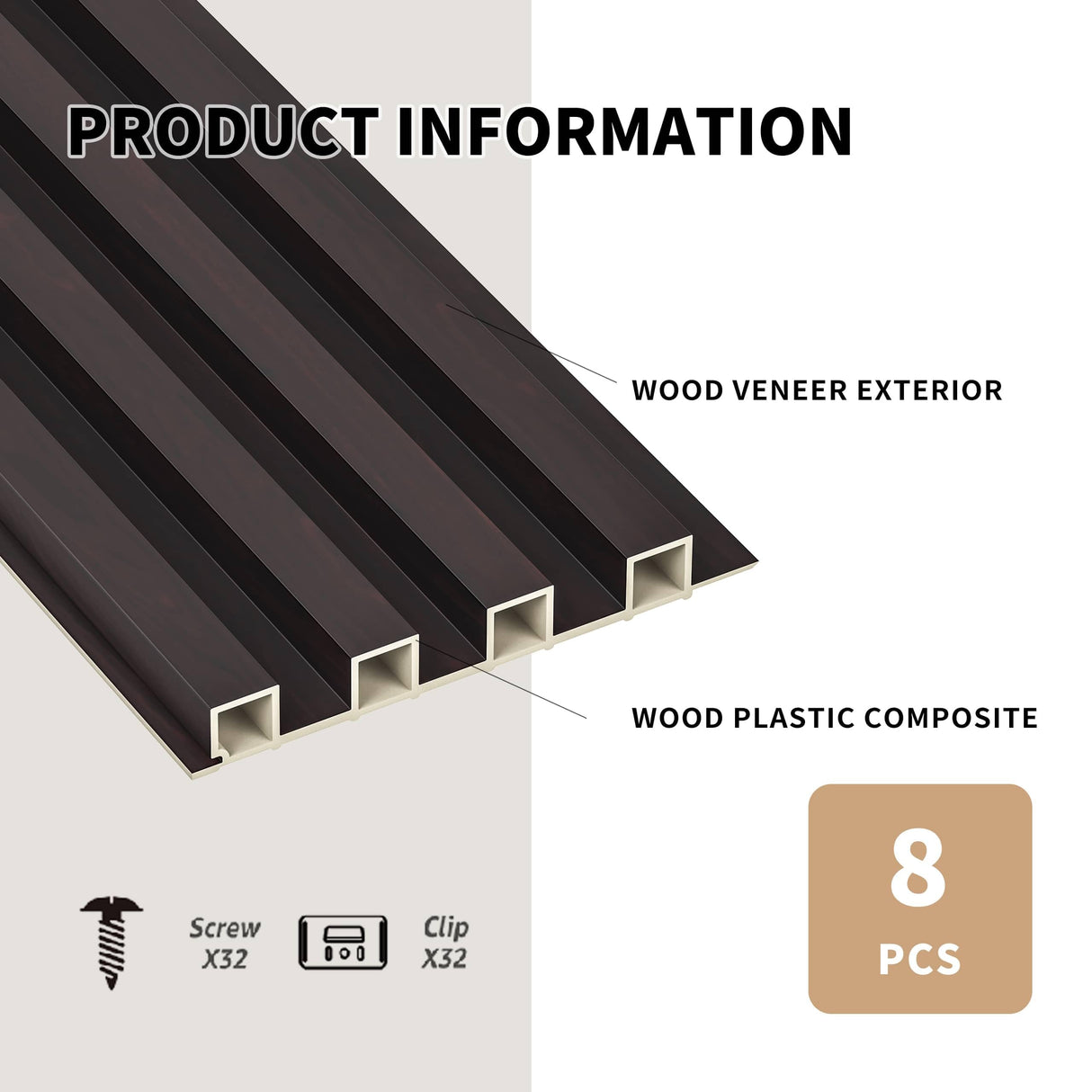 POHARE WPC Slat Wall Panels, 8 Pack Accent Decorative Acoustic Wood Slats for Wall and Ceilings, Acoustic Panels for Interior Wall Modern Décor, Black Oak, 95 x 6 in POHARE