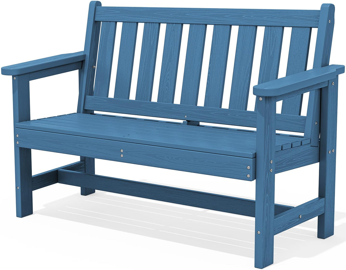 SERWALL Outdoor Bench, HDPE Outdoor Benches Weatherproof, 2-Person Garden Bench with 660 lbs Weight Capacity, Patio Benches for Outdoors, Garden, Porch, Backyard and Park, Navy Blue SERWALL