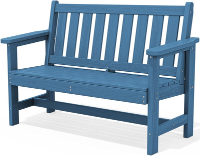 SERWALL Outdoor Bench, HDPE Outdoor Benches Weatherproof, 2-Person Garden Bench with 660 lbs Weight Capacity, Patio Benches for Outdoors, Garden, Porch, Backyard and Park, Navy Blue