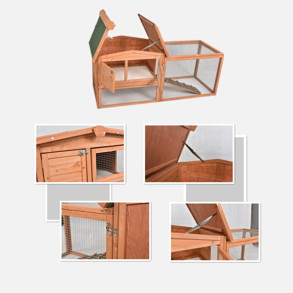 GOJOOASIS 60" Chicken Coop Outdoor Wooden Rabbit Hutch Poultry Cage with Run & Wire Fence for Backyard GOJOOASIS