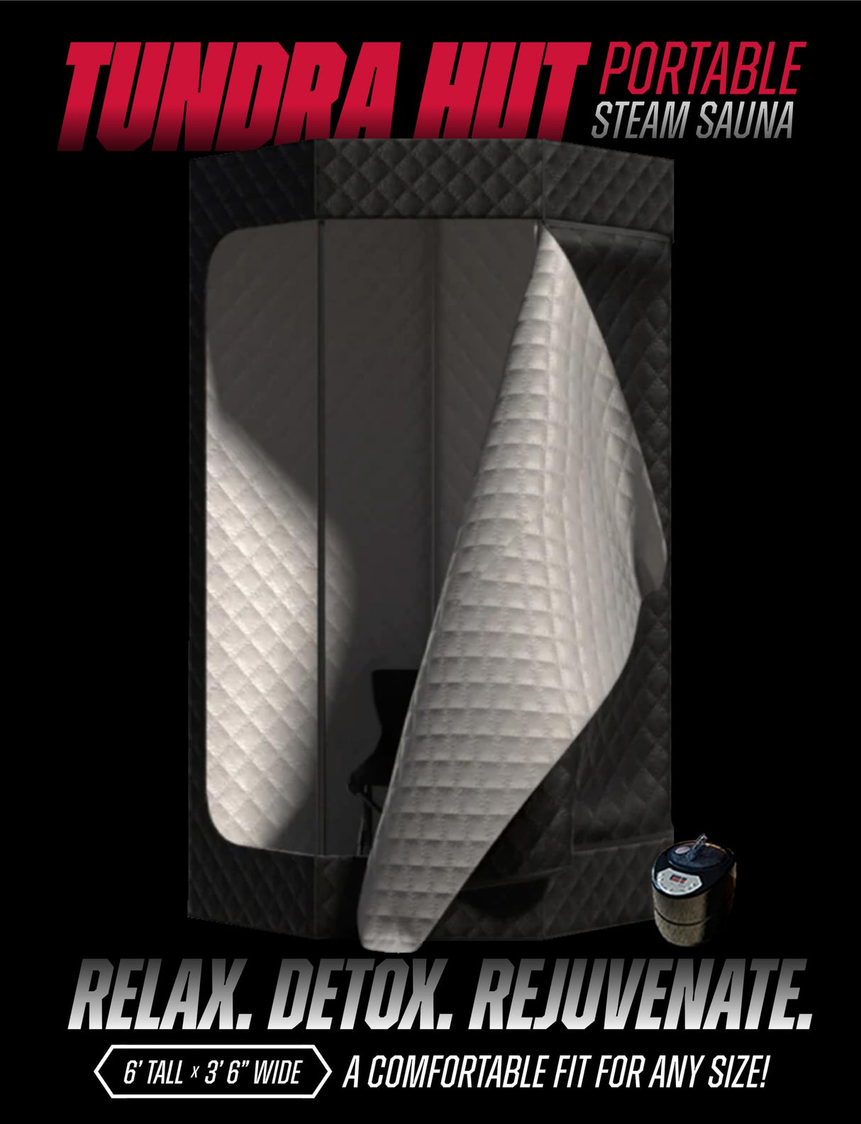 TUNDRA HUT XL Portable Home Sauna for Wellness & Relaxation | Steam-Heated Hexagon Model | 60-Min Rapid Steam Room Generator, Floor Mat, Towel, Chair & More | 2-Min Setup | USA Athlete Founded (THSX1) TUNDRA TRIBE