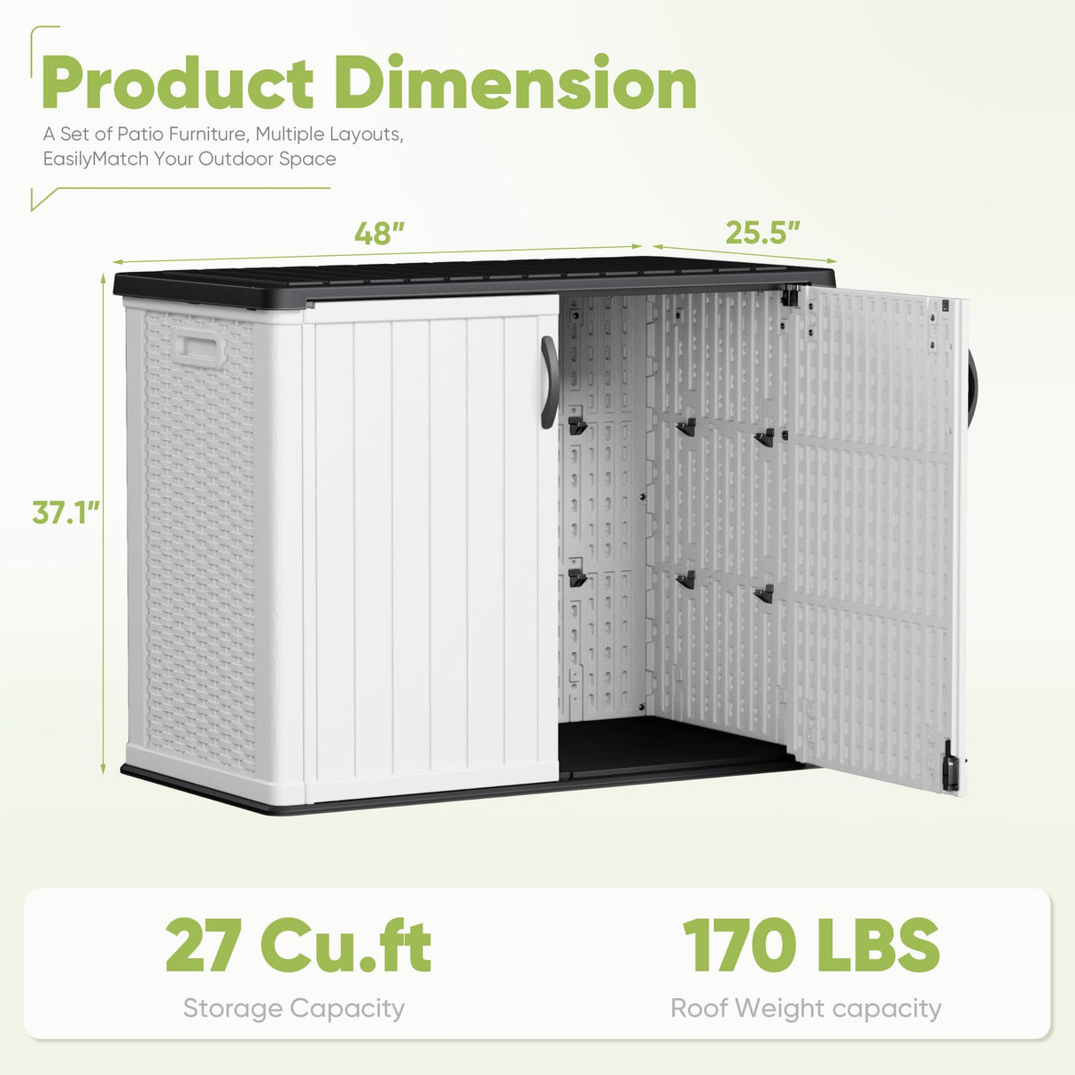 Devoko Outdoor Storage Cabinet 26 Cu Ft with Lockable Doors, Horizontal Storage Shed Waterproof Patio Tools Storage Box for Sofa Cushions, Gardening Tools and Accessories (White) Devoko