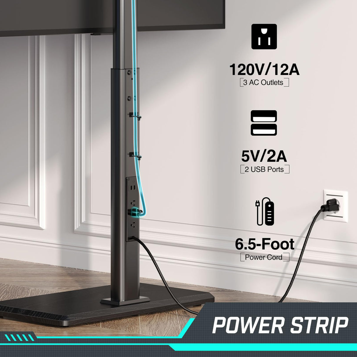 Greenstell TV Stand with Power Outlet, Universal Floor TV Stand for 32-75 inch TVs, Height Adjustable, Swivel Tall TV Stand with Wood Base, Holds up to 110 LBs, Max VESA 600x400mm GREENSTELL