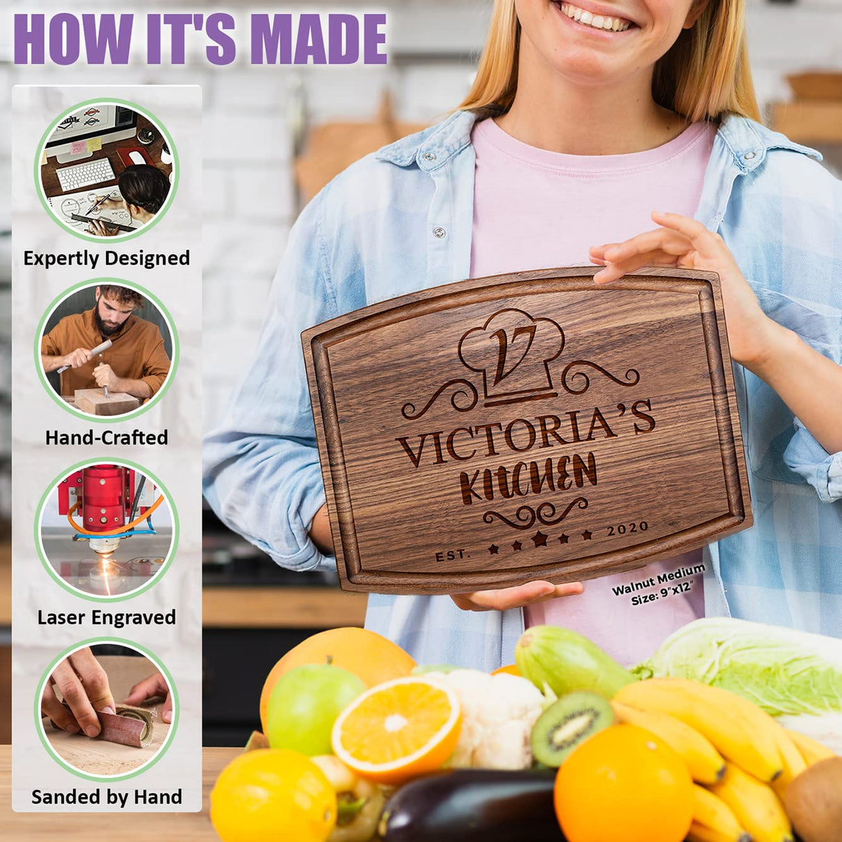 Tayfus Personalized Cutting Boards, Custom Engraved Wooden Kitchen Board, Solid Wood Handmade Cutting Board - Customizable Name And Date - Gift for Tayfus