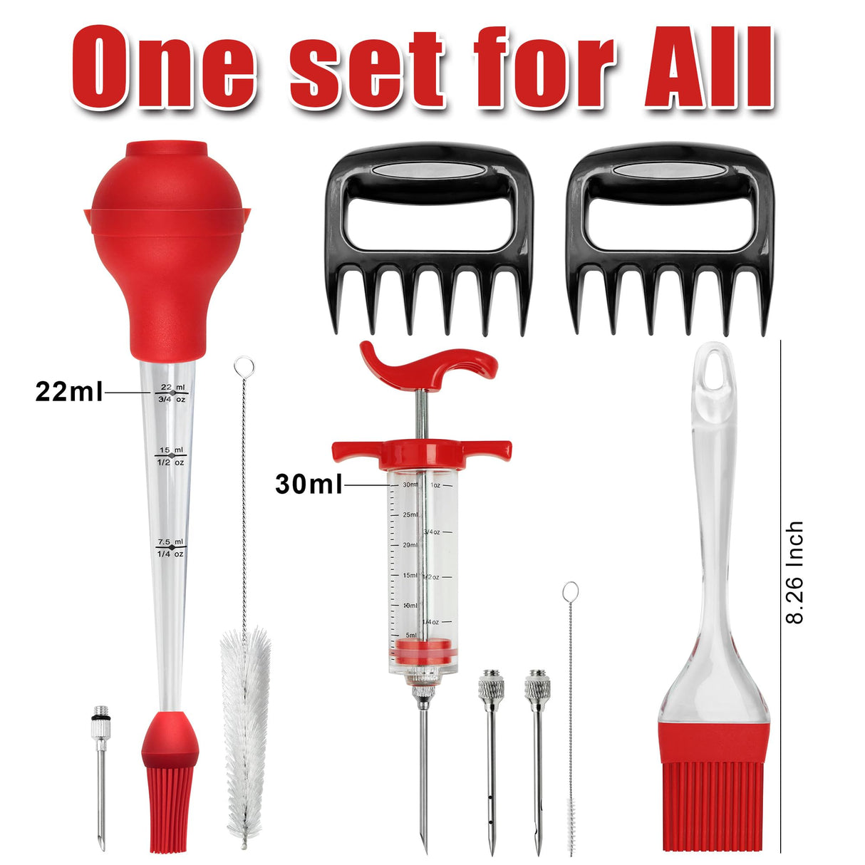 Professional Turkey Baster Meat Injector Syringe Kit, Baster for Cooking Thanksgiving & Christmas Turkey, Injector Marinades for Meats, Full Set with Basting Brush, Meat Shredder Claws, Large Capacity PrinChef