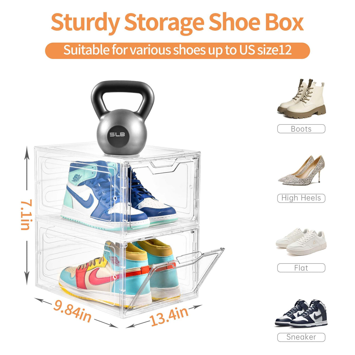 12 Pack Thicken & Sturdy Clear Shoe Storage Organizer with Magnetic Door, Shoe Boxes Clear Plastic Stackable for Closet, Shoe Rack for Sneaker Boot Container, Shoe Cabinet Fit up to US Size 12 Stebopum