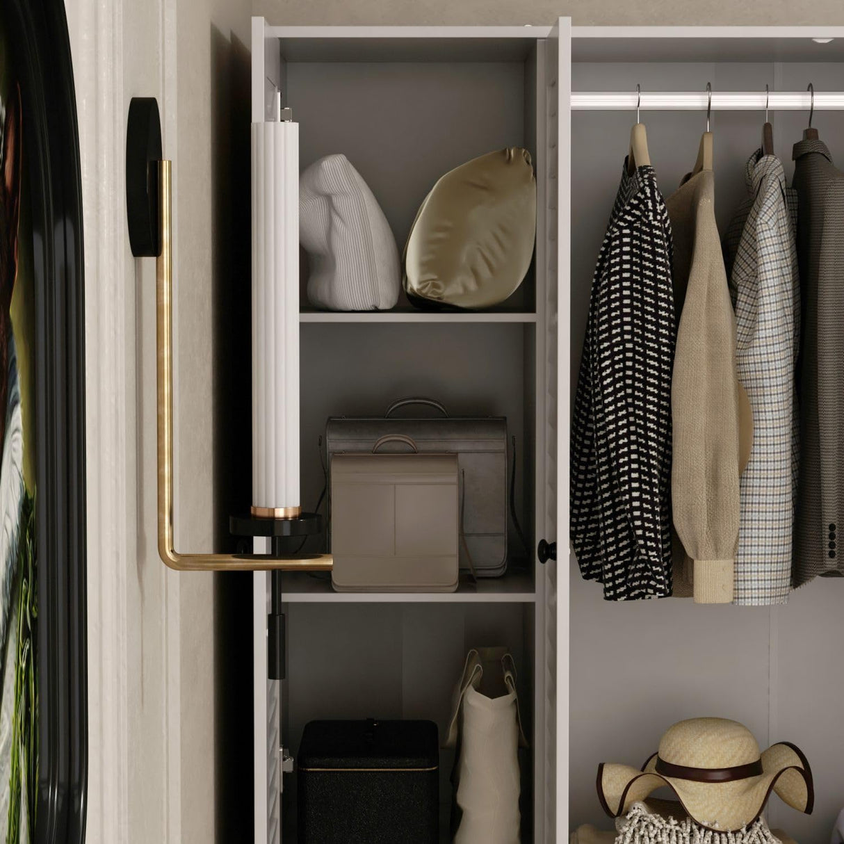 MOUMON 4 Shutter Door Wardrobe Armoire Closet with Shelves and Drawers, Armoire Wardrobe Closet with 2 Hanging Rods, for Bedroom White (59”W x 19”D x 70.9”H) MOUMON