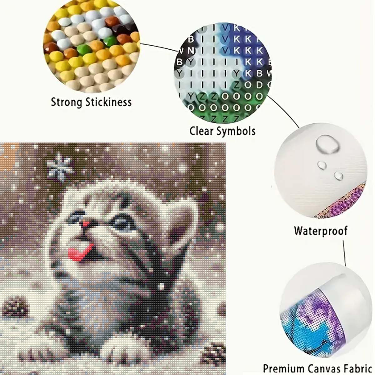 Animal Cat Diamond Art Kits for Adults,DIY Round Full Drill Diamond Painting Kits for Beginners Gem Art Winter Cat,5D Diamond Dots Painting with Diamond Arts and Crafts Wall Decor 13.8 x 13.8inch GEMFAMILY