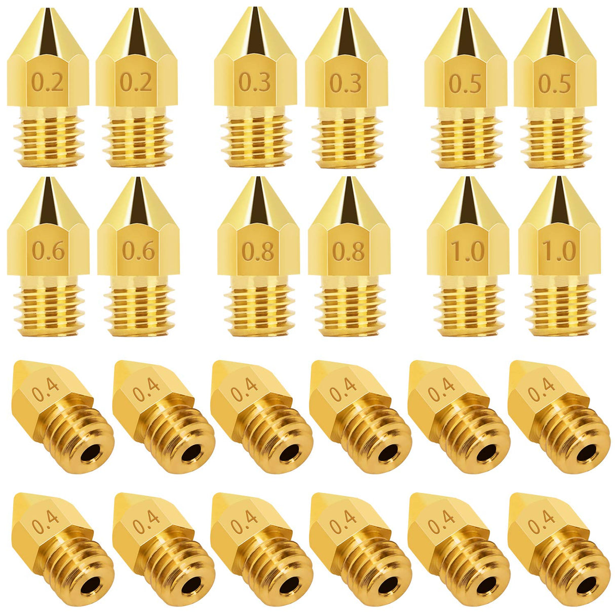 LUTER 24PCS Extruder Nozzles 3D Printer Nozzles for MK8 0.2mm, 0.3mm, 0.4mm, 0.5mm, 0.6mm, 0.8mm, 1.0mm with Free Storage Box for Makerbot Creality CR-10 Ender 3 5 LUTER