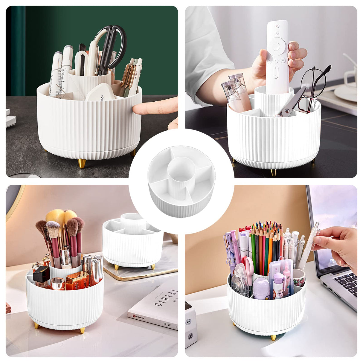 Diesisa Makeup Brush Holder Organizer,360° Rotating Makeup Brush Organizer,5 Slot Make up Brushes Cup for Cosmetics, Nail Polish, Art Supply, Bathroom Vanity Desktop Organizer - White Diesisa