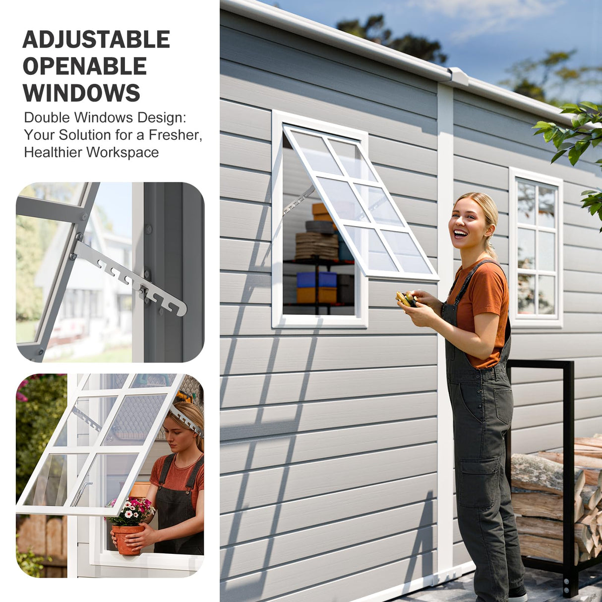 CDCASA 4x8 FT Resin Lean to Shed, Waterproof Outdoor Storage Shed with Floor and Adjustable Openable Windows,Outside Plastic Tool Shed for Backyard Garden Patio Lawn CDCASA