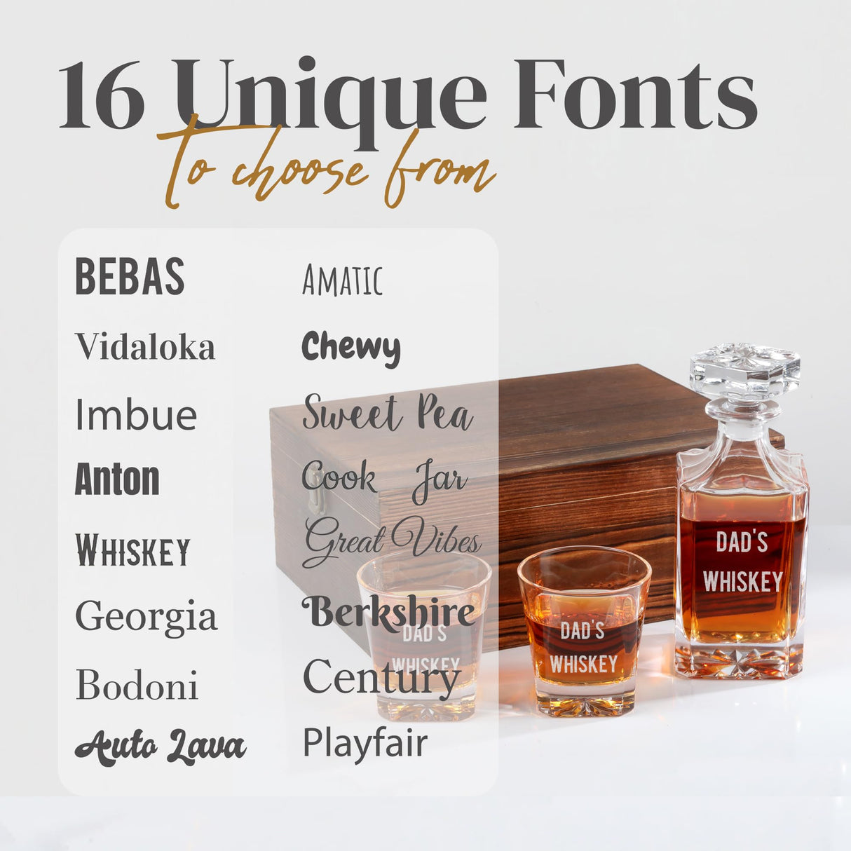 Personalized Whiskey Decanter Set with Photo, Logo or Text, Custom Engraved Liquor Decanter with whiskey glasses, Customized Gifts for Men, Dad, Birthday & Retirement with Wood Gift Box (Text or Logo) Yay! Personalized Gifts