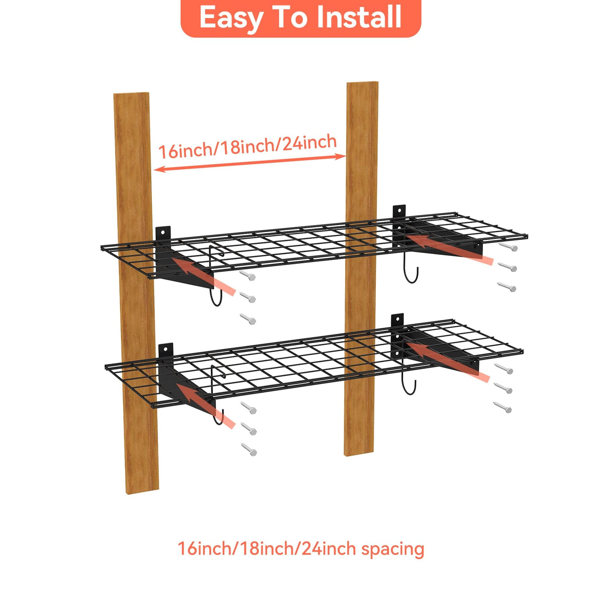 TORACK 2 Pack Garage Wall Shelves, 15" x 45" Wall Mounted Wire Shelves for Garage Heavy Duty Wall Shelving(Pack of 2, Black) TORACK