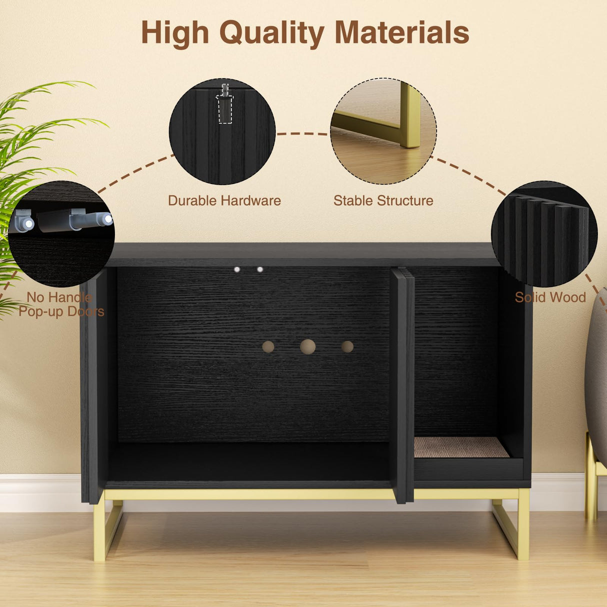 Halitaa Litter Box Enclosure, Modern Cat Litter Box Furniture Hidden Litter Box with Scratch Pad, Cat Washroom House End Table, Entryway Bench for Livingroom (Black) Halitaa