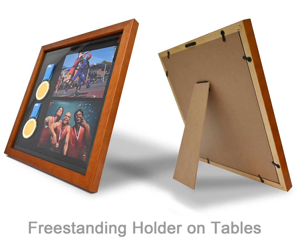 6 Medals Shadow Box Display Case, Solid Wood Sport Medal Display Frame, Medal Photo Frame, Perfect for Marathon, Runner, Awards, War Military, Race wisnew