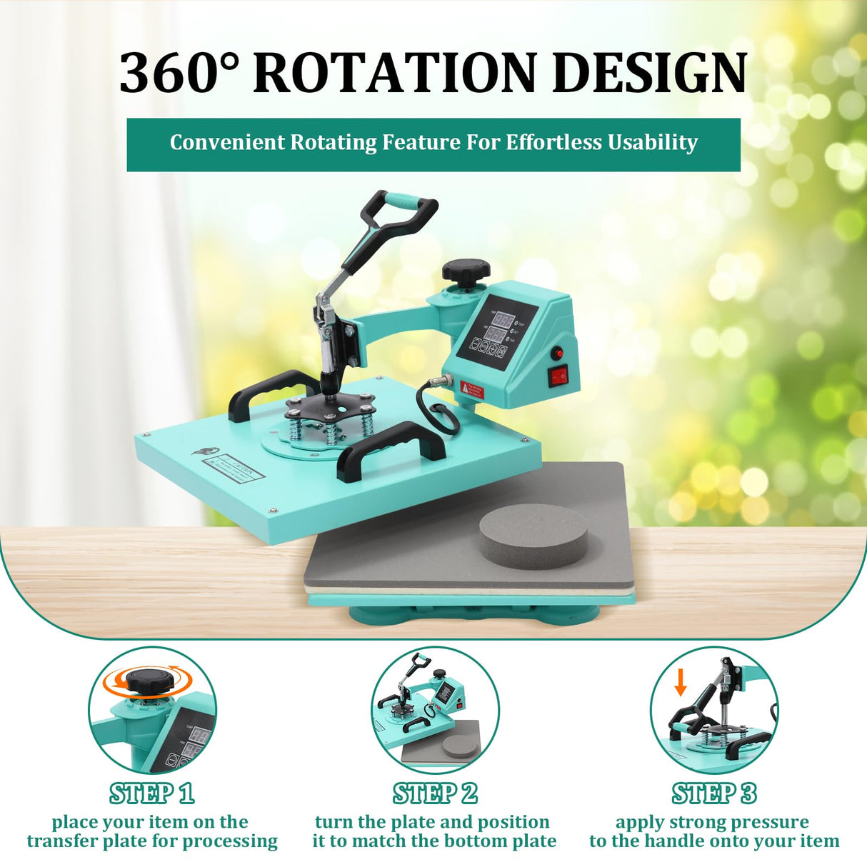 6 in 1 Heat Press Machine, 15x15 inch Sublimation Heat Press, 360° Swing Away Digital Heat Transfer Multifunction Heat Transfer Sublimation Combo for T-Shirt, Cap, Mug, Plate, Pillow, Bag GarveeHome