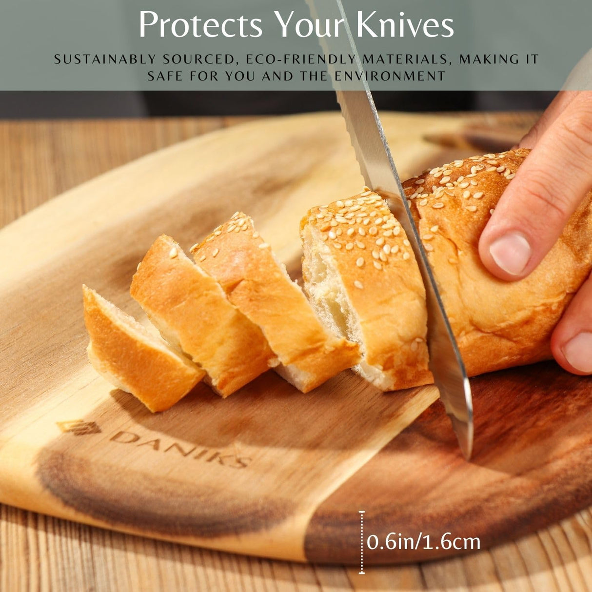 Daniks Acacia Wooden Cutting Board | 9.5x8" | Wood Board Serving Tray | Charcuterie Board | Chopping Boards for Bread, Meat, Fruit, Cheese | Carving Board Daniks