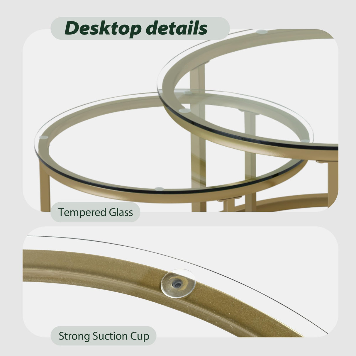 Furnivado 31.5" Nesting Coffee Table Set of 2, Round Nesting Coffee Tables with Tempered Glass Top, End Tables with Metal Frame for Living Room, Bedroom, Transparent Glass Furnivado