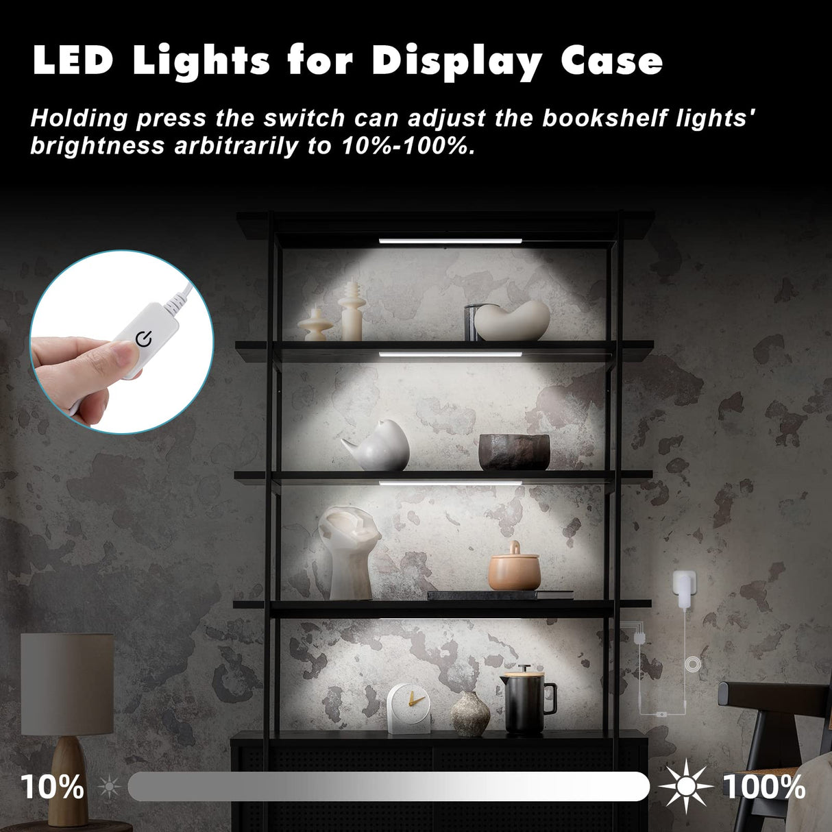 JUSJUBR LED Display Lights Cold White, Strip Light Bars for Display Case with Memory Function, 4x12inch Bookshelf Lighting, LED Cabinet Lights for Shelf Showcase Bookshelf Kitchen Workbench JUSJUBR