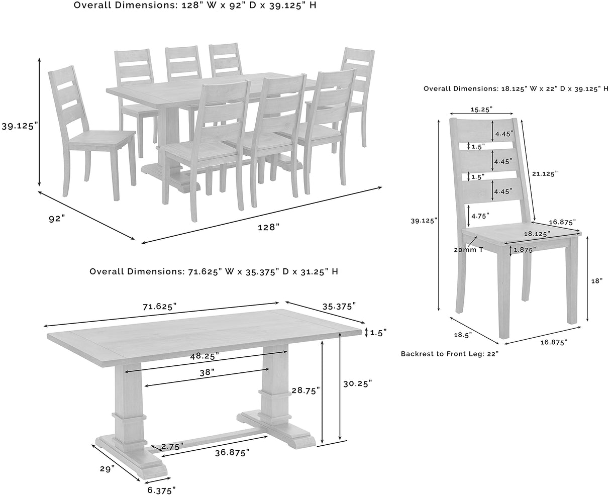 Crosley Furniture Joanna 9-Piece Modern Farmhouse Dining Table Set for 8 with Ladderback Chairs, Rustic Brown Crosley Furniture