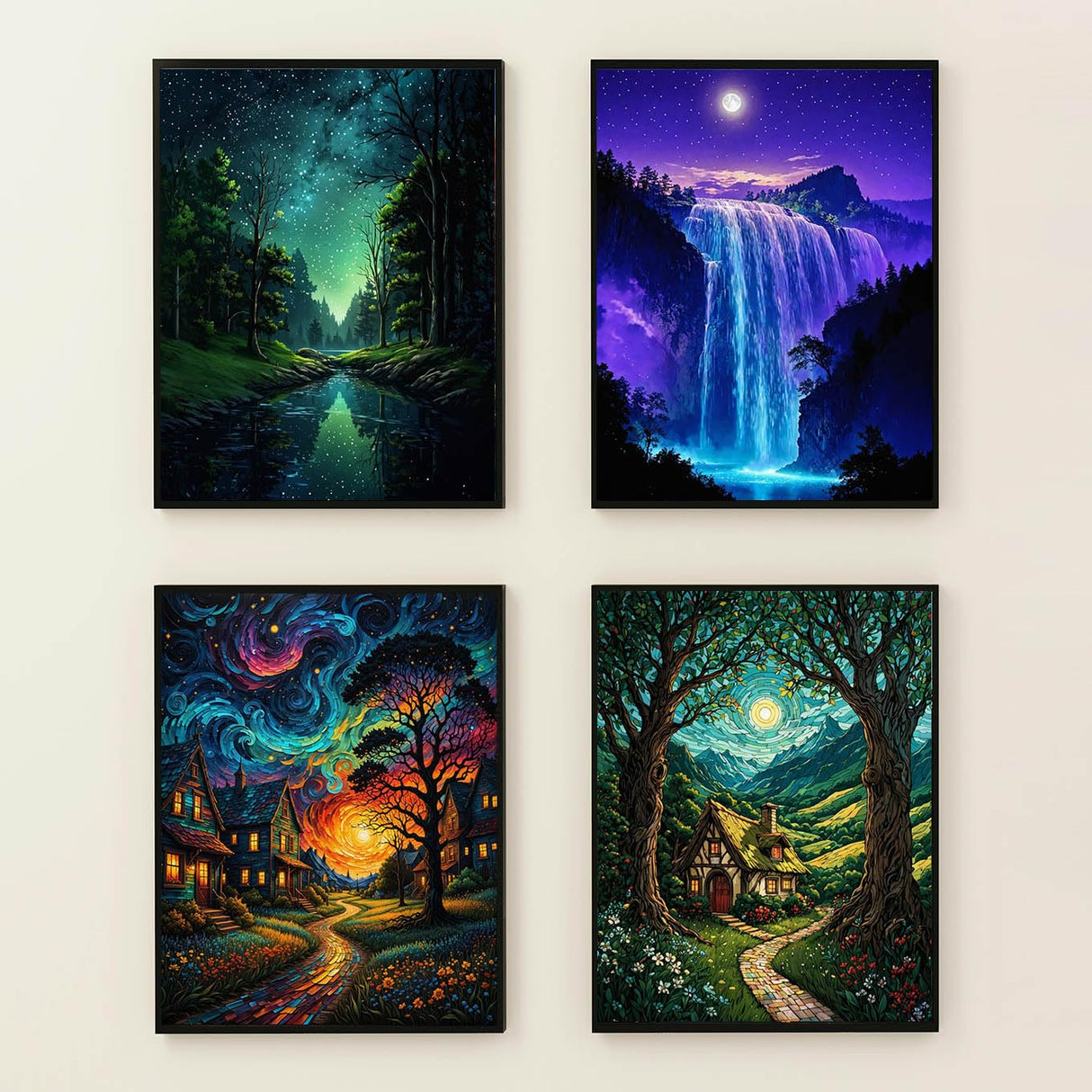 Lovepefe Starry Sky Paint by Numbers Kit for Adults, 4 Pack Country Night Paint by Number Kits for Beginner Moon Acrylic On Canvas DIY Oil Painting Kit for Gift Home Wall Decor 12x16 Inch Lovepefe