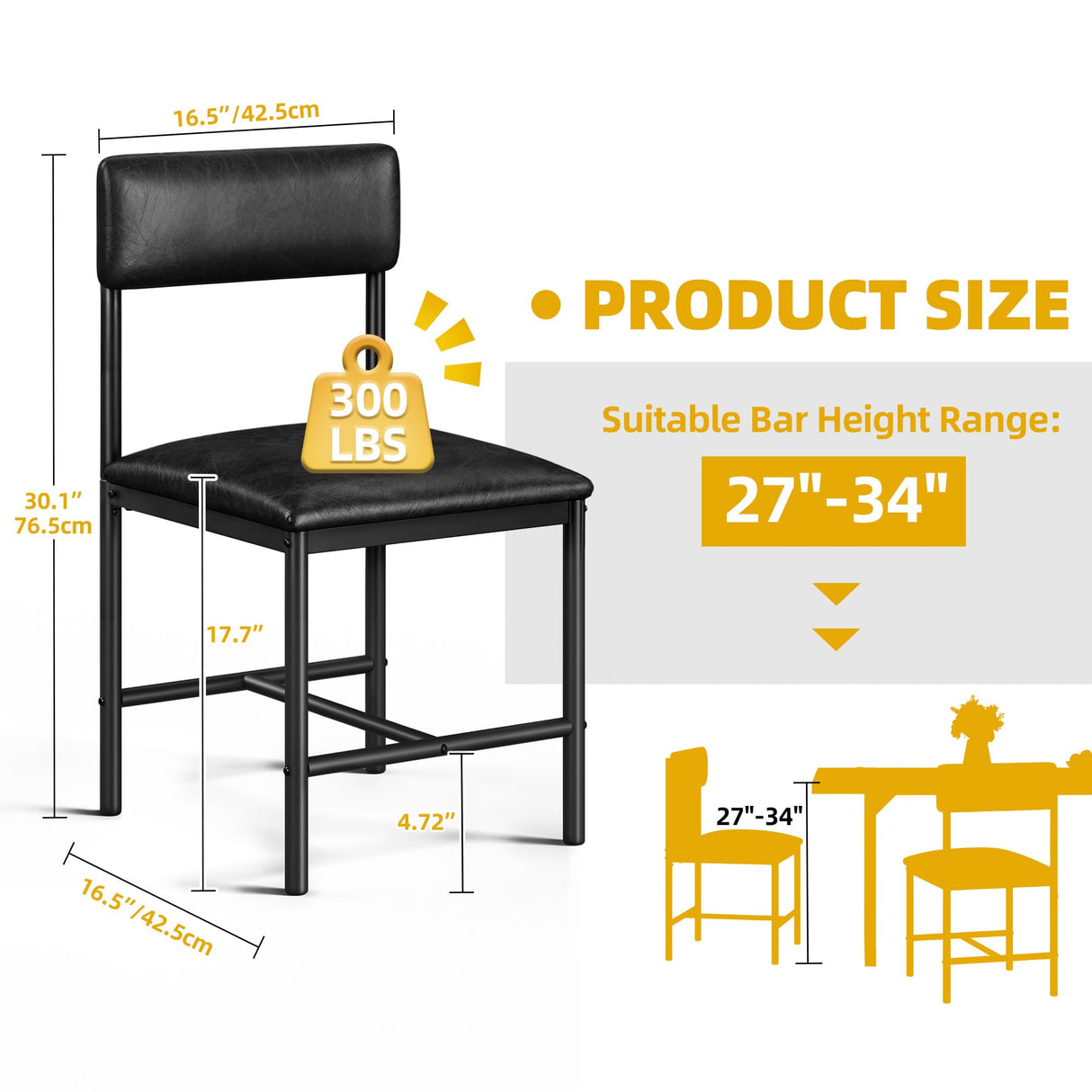 DWVO Dining Room Chairs Set of 4 Black Upholstered Dining Chairs Modern Kitchen Chairs Faux Leather Restaurant Chairs with Metal Legs for Living Room Kitchen and Dining Room 4 Pack Black DWVO