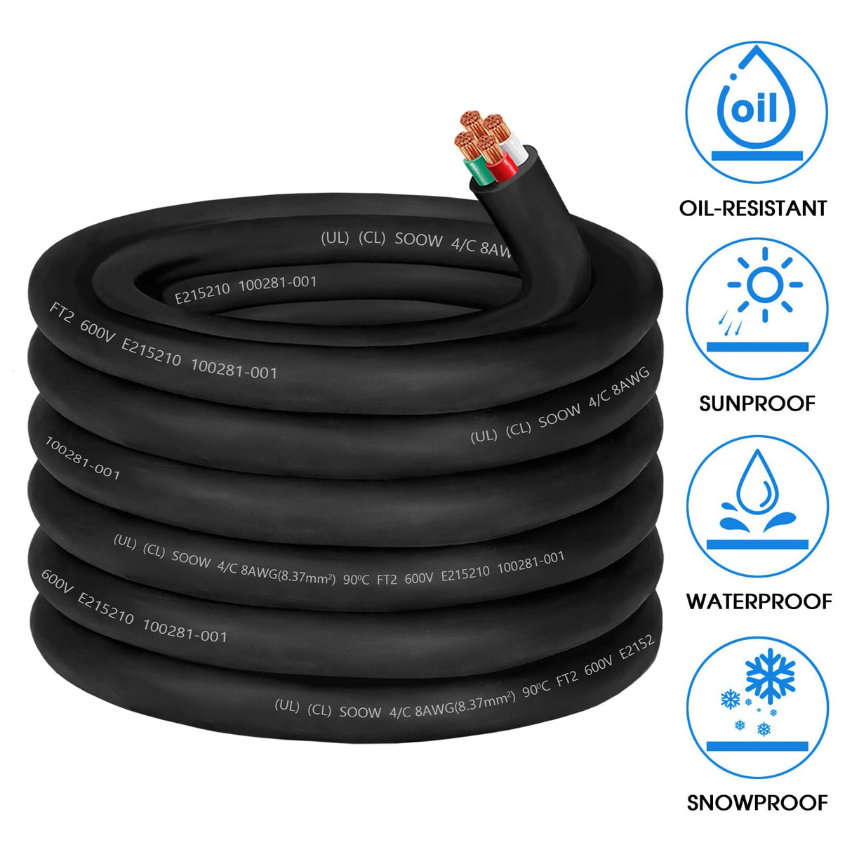 8/4 8 AWG Portable Power Cable 600V 8 Gauge SOOW Electric Wire 4 Conductor OFC 8 AWG SOOW Extension Cord Cable Wire for NEMA 14-35 Generator,Welder,RV Outlet Box,EV Battery Charger,Machinery-25ft CLLOMAGY