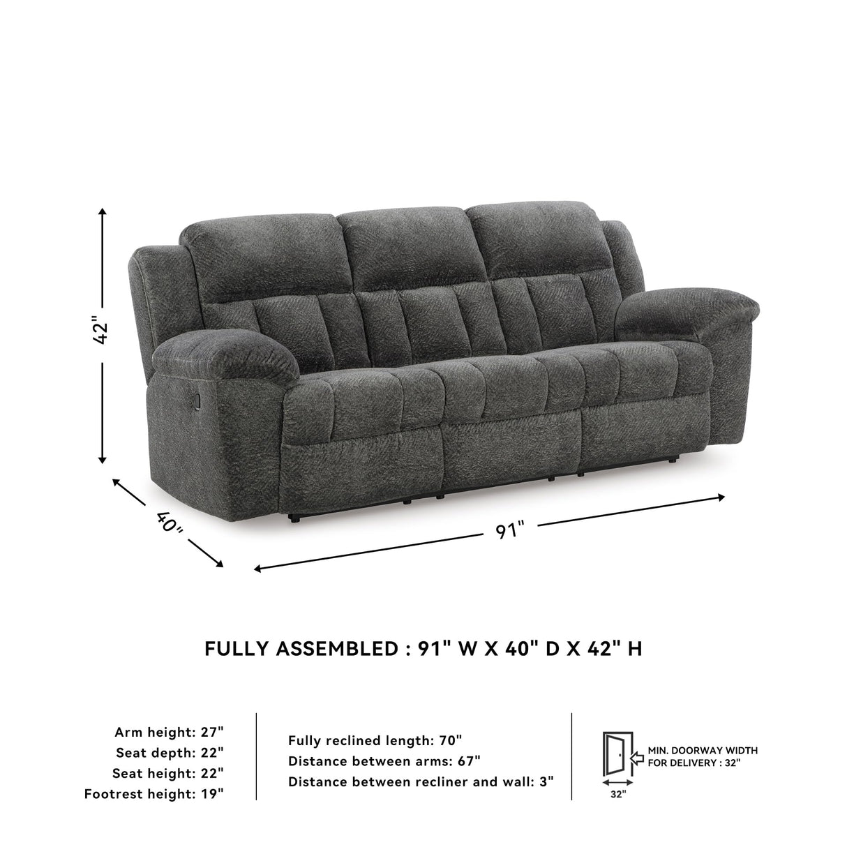 Signature Design by Ashley Frohn Contemporary Manual Reclining Sofa, Gray Signature Design by Ashley