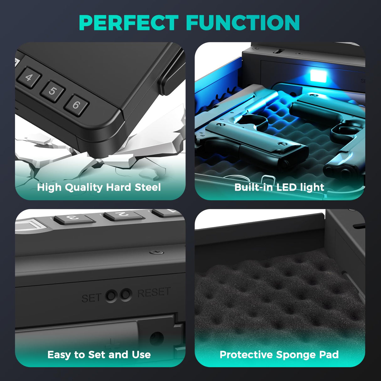 Miisekmy Gun Safe for Handgun Biometric Gun Safe for 2 Pistols, Quick Access Handgun with Fingerprint PIN or Key Lock Rechargable Handgun Safe, for Home Car Travel Nightstand Bedside or Drawer Miisekmy