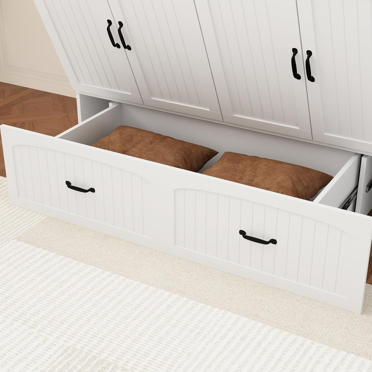 ECACAD Full Size Murphy Bed with Built-in Nightstands, Space-Saving Foldable Bed Cabinet with Large Drawer, 2-in-1 Bed Frame for Bedroom Guest Room, White ECACAD