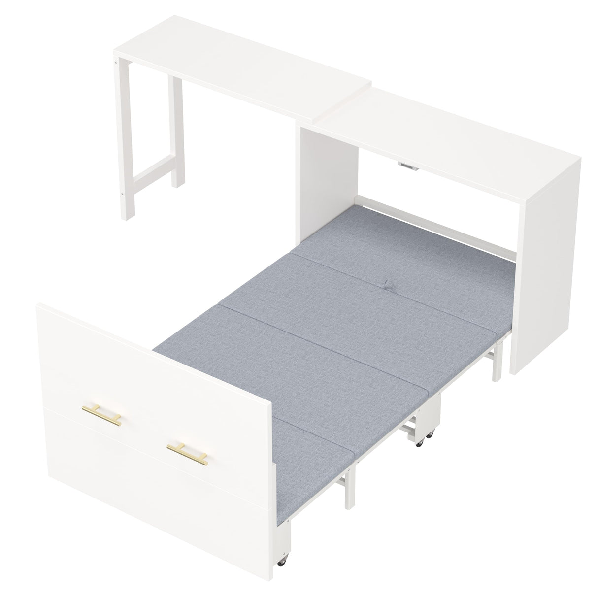RuiSiSi Twin Murphy Bed with Mattresses, Folding Cabinet Bed with Adjustable Position Desk, Pull Out Murphy Chest Beds with Desk for Small Place Office Nap Guest Room, White RuiSiSi